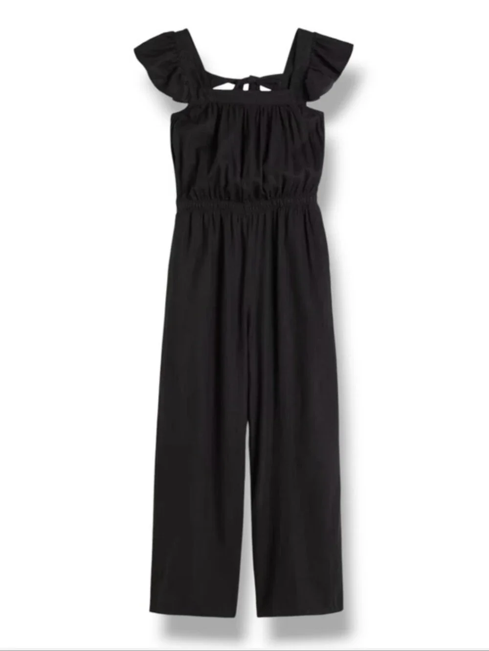 H&M Black Linen Blend Ruffle Strap Jumpsuit Size MediumLoose-fit,